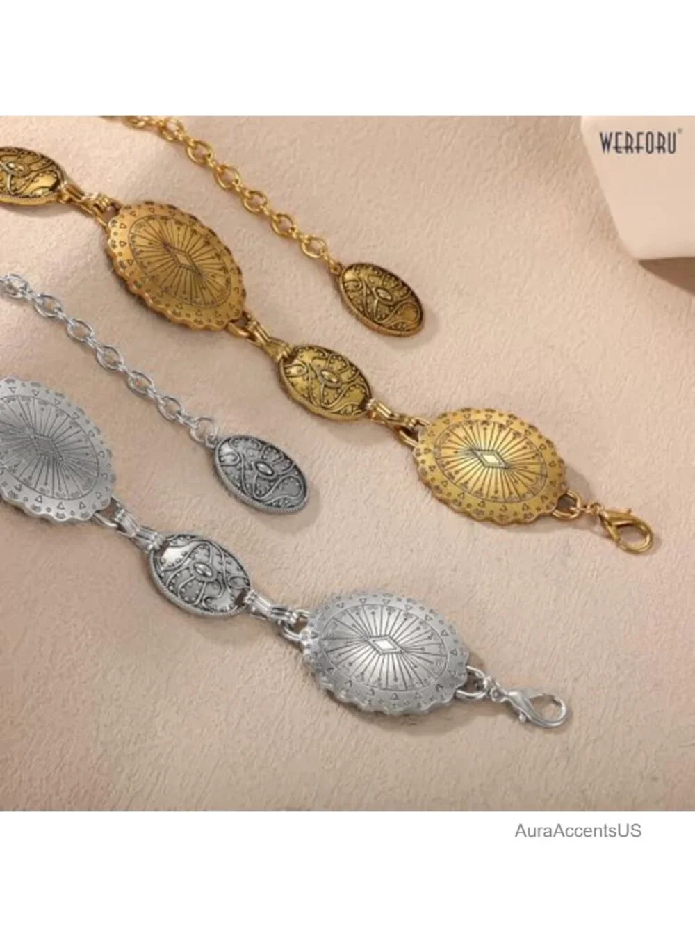 Metal Western Concho Belt Chain Belt for Women Cowgirl Waist Chain Adjustable